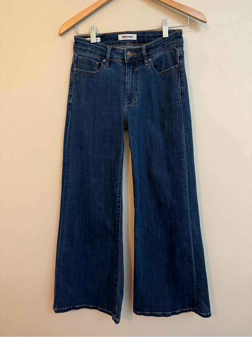 Vigoss Women’s Cooper Palazzo Dark Blue Wide-Leg Cropped Jeans Size 25
